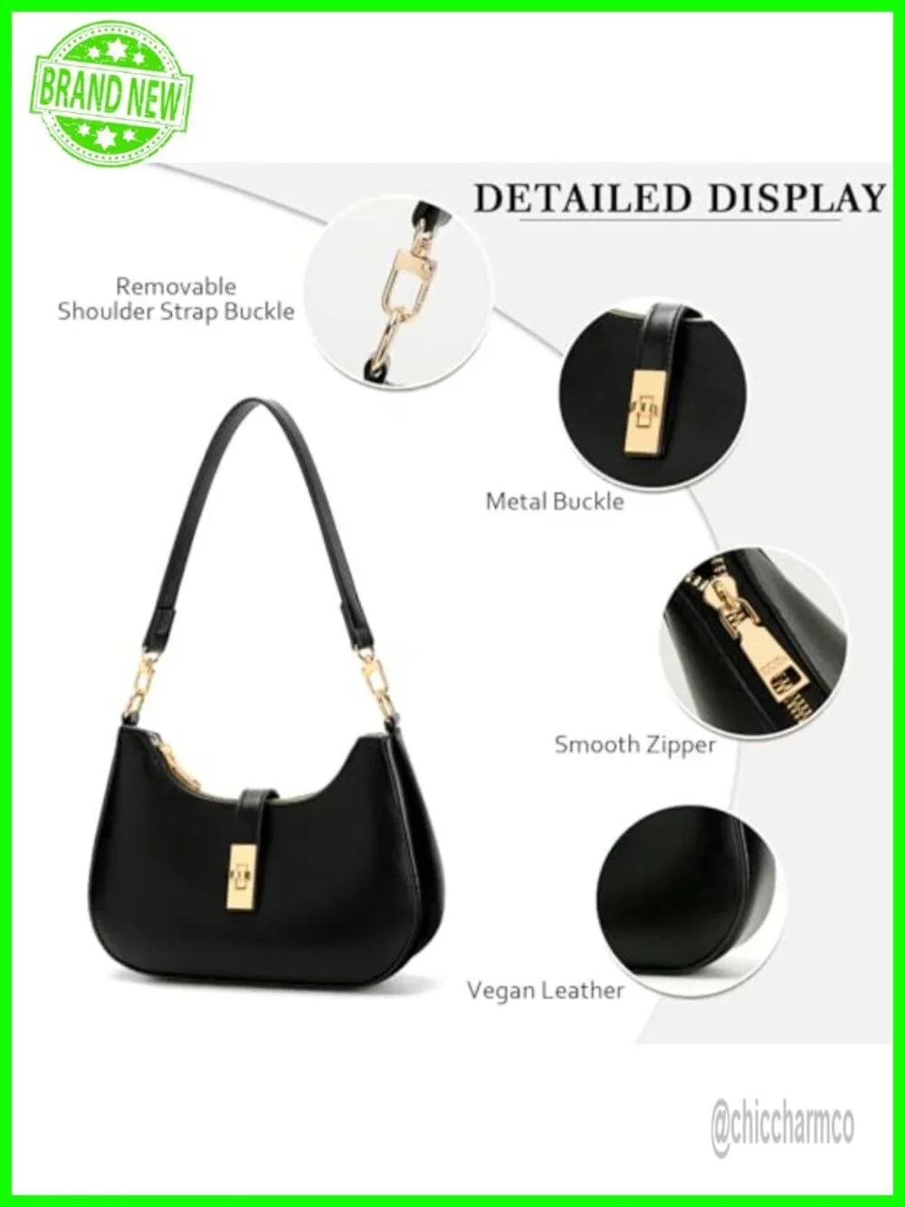 PU Leather Hobo Shoulder Bag Crescent Crossbody Purse Detachable Chain